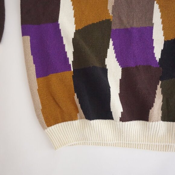 VTG Bachrach Colorblock Cotton Sweater Retro Eclectic Grandpa Statement Knit XL - Picture 6 of 9